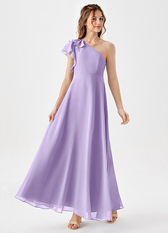 Azazie Arabella Junior A라인 셔링 쉬폰 플로어 길이 주니어 신부 들러리 드레스 image4