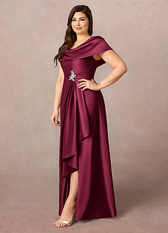 Azazie Branford Abiti per la Madre della Sposa Abito A-Line in Raso Elasticizzato Plissettato Borgogna image3