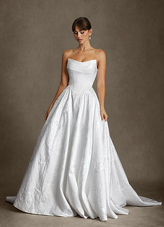 Azazie Ellie Wedding Dresses Diamond White A-Line Strapless Floral Jacquard Dress image12