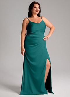 Azazie Deandra Bridesmaid Dresses Peacock Mermaid Pleated Stretch Satin Dress image10