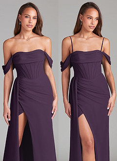 Azazie Amyra Bridesmaid Dresses Plum Sheath Off the Shoulder Chiffon Convertible Dress image9