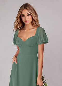 Azazie Fatima 신부 들러리 드레스 A라인 포켓이 있는 쉬폰 바닥 길이 드레스 image6