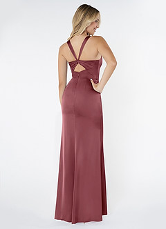 Azazie Mero Bridesmaid Dresses Desert Rose Sheath Pleated Stretch Satin Dress image3