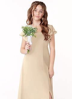 Azazie Bondi Junior Champagne A-Line Bow Chiffon Dress image4