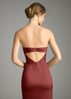 Azazie Leonis Bridesmaid Dresses Terracotta Mermaid Pleated Stretch Satin Convertible Dress image7