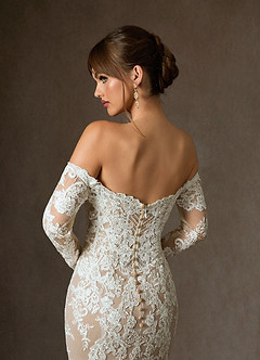 Azazie Empiria Wedding Dresses Diamond White Nude Mermaid Sequins Tulle Dress image8