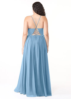 Azazie Aaida Bridesmaid Dresses Steel Blue A-Line Corset Chiffon Dress image8