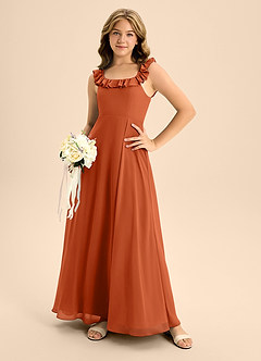Azazie Callie Junior Burnt Orange A-Line Ruched Chiffon Dress image3