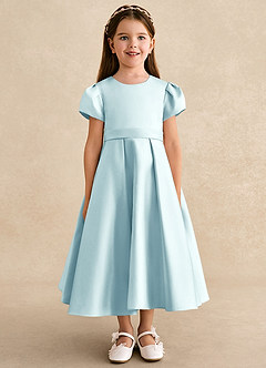 Azazie Princess Flower Girl Dresses Sea Glass A-Line Pleated Matte Satin Dress image5