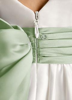 Azazie Sosie vestidos de niña de las flores Vestido de Marfil Salvia Polvorienta de Satin Mate de Corte En A con Plisado image6