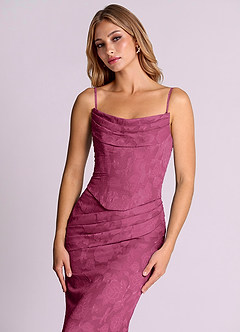 Azazie Sorrel Bridesmaid Dresses Mulberry Mermaid Corset Floral Burnout Convertible Dress image7