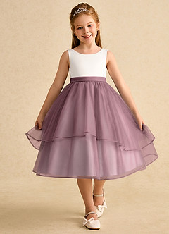 Azazie Rene Flower Girl Dresses Ivory Vintage Mauve A-Line Bow Tulle Dress image4