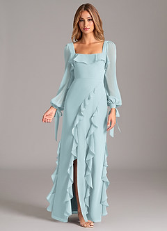 Azazie Candice Bridesmaid Dresses Mist A-Line Long Sleeve Chiffon Dress image1