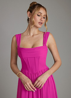 Azazie Caterina Bridesmaid Dresses Fuchsia A-Line Corset Chiffon Dress image3