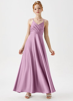 Azazie Avelina Junior Robe Trapèze en Satin extensible Plissée Glycine image1