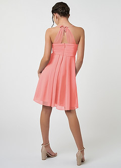 Azazie Ginny Junior Coral A-Line Pleated Chiffon Dress image2