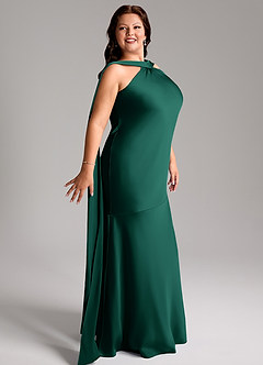Azazie Kinsley Bridesmaid Dresses Emerald Mermaid Side Slit Stretch Satin Dress image12