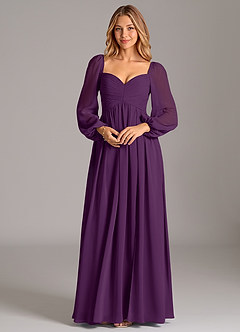 Azazie Alia Bridesmaid Dresses Grape A-Line Long Sleeve Chiffon Dress image6