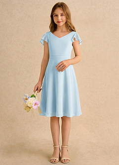 Azazie Narin Girls Formal Robe Demoiselle D'honneur Fillette Robe Trapèze en Mousseline de soie avec manches Bleu Ciel image3