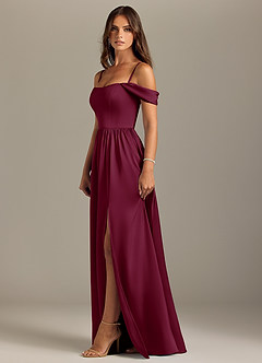 Azazie Calianna Bridesmaid Dresses Mulberry A-Line Off the Shoulder Stretch Satin Convertible Dress image6