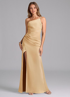 Azazie Eren Bridesmaid Dresses Gold Mermaid One Shoulder Stretch Satin Dress image1