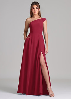 Azazie Melanie Bridesmaid Dresses Burgundy A-Line Off the Shoulder Chiffon Dress image1