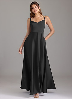 Azazie Marley Bridesmaid Dresses Black A-Line Off the Shoulder Stretch Satin Convertible Dress image1