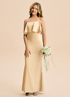 Azazie Galene Junior Syrena Satyna elastyczna Długość podłogi Młodsza druhna Sukienka image4