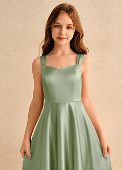 Azazie Makani Girls Formal Sukienki dla dziewczynek sypiących kwiaty Linia A Dekolt w kształcie serca Satyna elastyczna Długość podłogi Sukienka image5