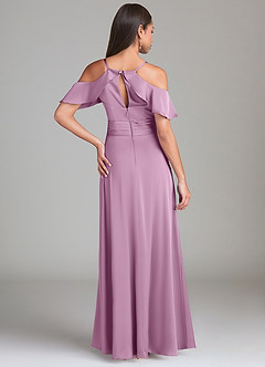 Azazie Dakota Robes de demoiselle d'honneur Robe Trapèze en Satin extensible Épaule décolletée Glycine image2