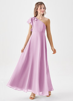 Azazie Arabella Junior Robe Trapèze en Mousseline de soie Rayé Rose Bonbon image4