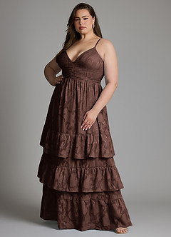 Azazie Nathalia Vestidos de madrinha de casamento Vestido Ganache de Esgotamento Floral de Linha A com Laço image10