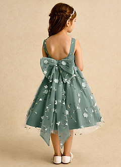Azazie Bean Flower Girl Dresses Eucalyptus Ball-Gown Sleeveless Tulle Dress image2