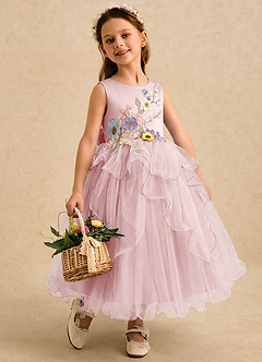 Azazie Savannah Flower Girl Dresses Powder Pink Ball-Gown Lace Tulle Dress image1