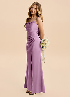 Azazie Minnie Junior Wisteria Sheath Ruched Stretch Satin Dress image3