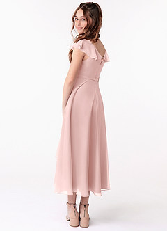Azazie Posie Junior Powder Pink A-Line Ruched Chiffon Dress image4