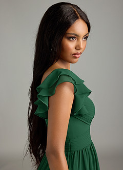 Azazie Anaya Bridesmaid Dresses Dark Green A-Line Pleated Chiffon Dress image7