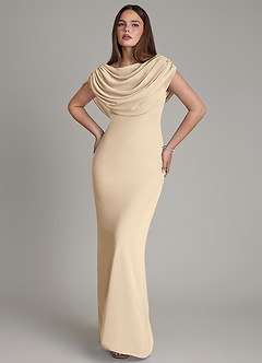 Azazie Hadley Robes de demoiselle d'honneur Robe Sirène en Mousseline de soie Plissée Champagne image10