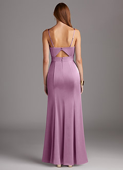 Azazie Shania Bridesmaid Dresses Wisteria Sheath V-Neck Pleated Stretch Satin Dress image2