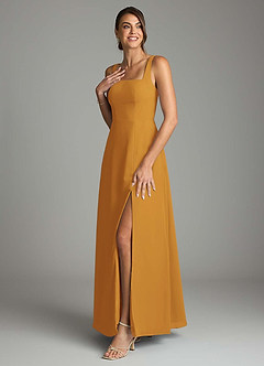 Azazie Debra Vestidos de damas de honor Vestido de Caramelo de Gasa de Corte en A Convertible con Con bolsillos image5