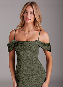 Azazie Saige Vestidos de damas de honor Vestido de Jardín Pequeño Floral Willow Green de Satén Elástico de Corte Recto con Vestidos sin tirantes image2