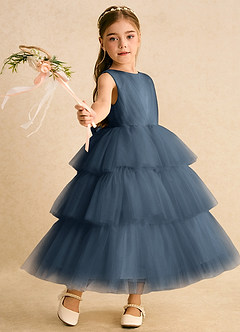 Azazie Marshmallow Blumenmädchenkleider Ballkleid Schleifen Tüll Kleid Neptunblau image1