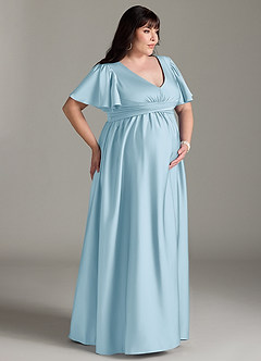 Azazie Verna vestidos de dama de honor de maternidad Vestido de Corte En A Volante Hasta el suelo Satén Elástico image12