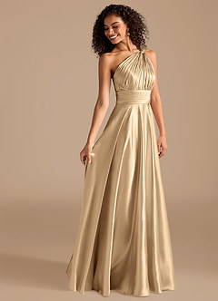 Azazie Charlize Bridesmaid Dresses Champagne A-Line One Shoulder Metallic Satin Dress image6