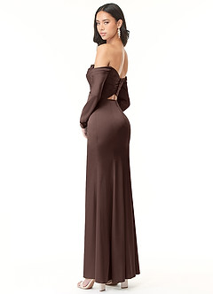 Azazie Hallie Abiti da Damigella Abito Convertibile Sirena in Raso Elasticizzato Manica lunga con spalle scoperte Ganache image6