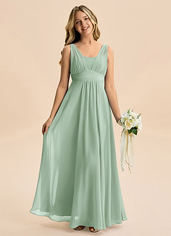 Azazie Odette Junior Vestido de Agave de Gasa de Corte en A con Escote de Corazón image5