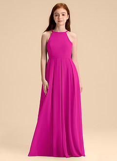 Azazie Arianthe Junior Abito A-Line in Chiffon Plissettato Fucsia image4