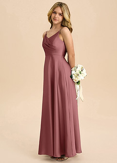 Azazie Bug Junior A-Line Plisseret Stræk satin Gulv-længde Junior brudepige Kjole image7