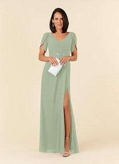 Azazie Marianne Mother of the Bride Dresses Dusty Sage Sheath V-Neck Pleated Chiffon Dress image4