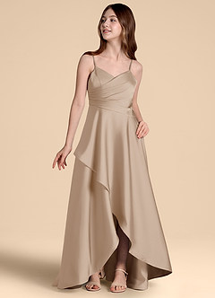 Azazie Prisha Junior Linia A Pofałdowany Satyna elastyczna Długość podłogi Młodsza druhna Sukienka image4